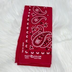 Vintage 1960s Red Bandana Handkerchief Hankie Elephant Trunk Up Printed Paisley